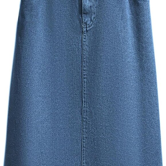 Women's Summer Casual Elastic Waist Pockets Work Midi Denim A Line Skirt - Picture 1 of 6
